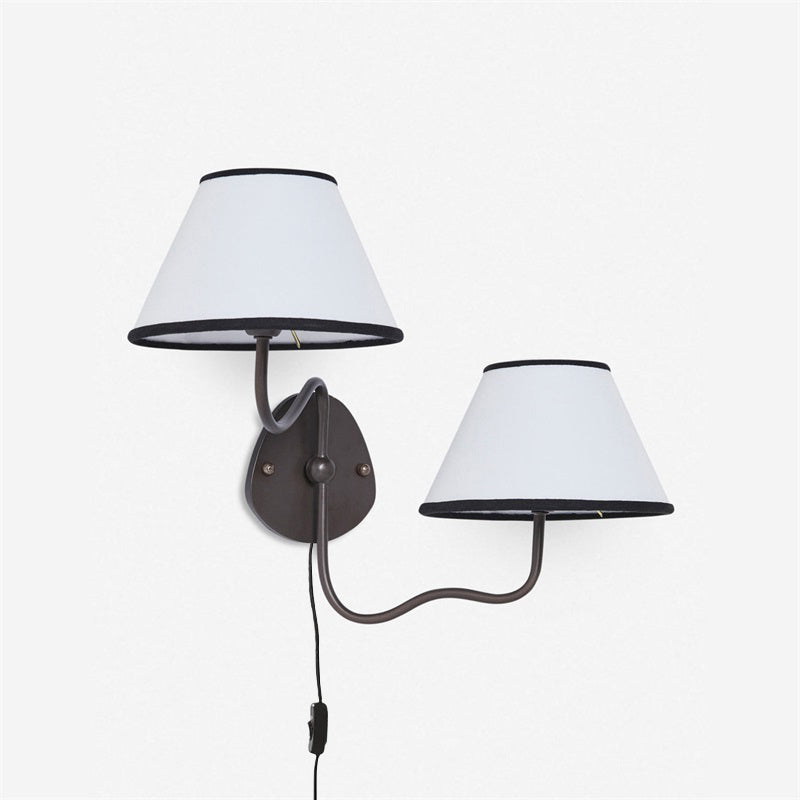 Magdalene Plug-in Wall Lamp - Brass Sconce with Wavy Arm & Fabric Shade