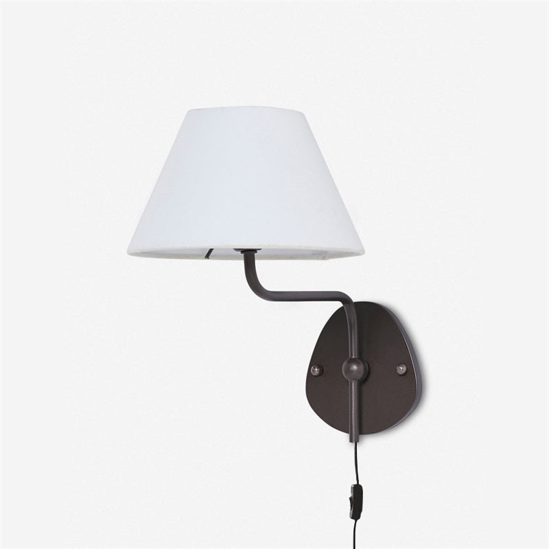 Magdalene Plug-in Wall Lamp - Brass Sconce with Wavy Arm & Fabric Shade
