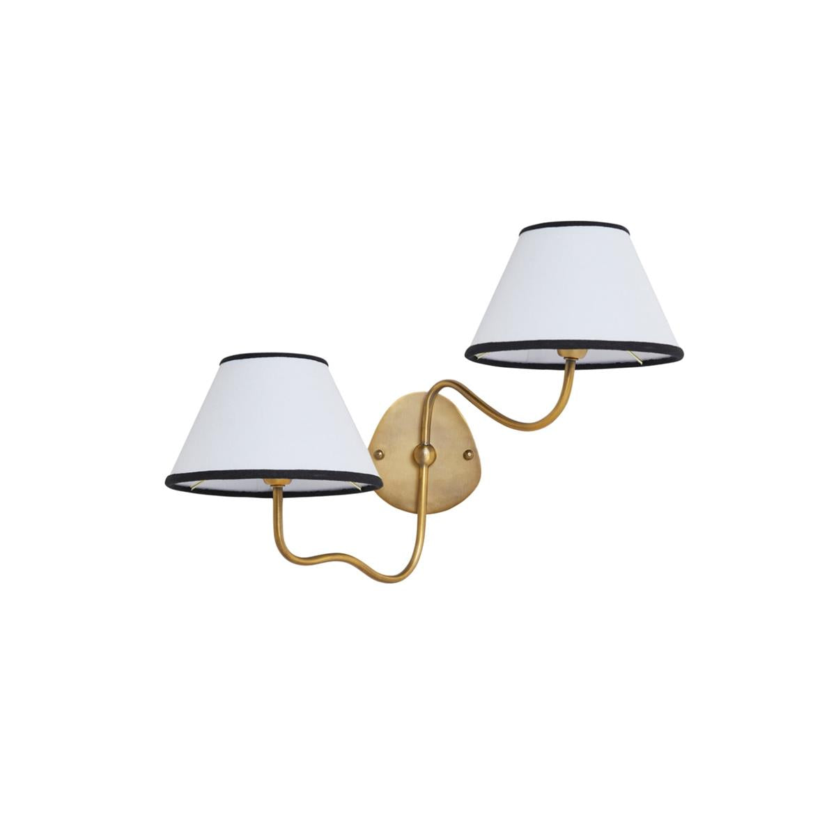 Magdalene Wall Lamp - Hardwired Brass Sconce with Wavy Arm & Fabric Shade