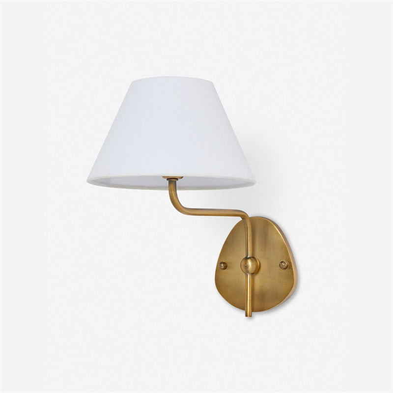 Magdalene Wall Lamp - Hardwired Brass Sconce with Wavy Arm & Fabric Shade