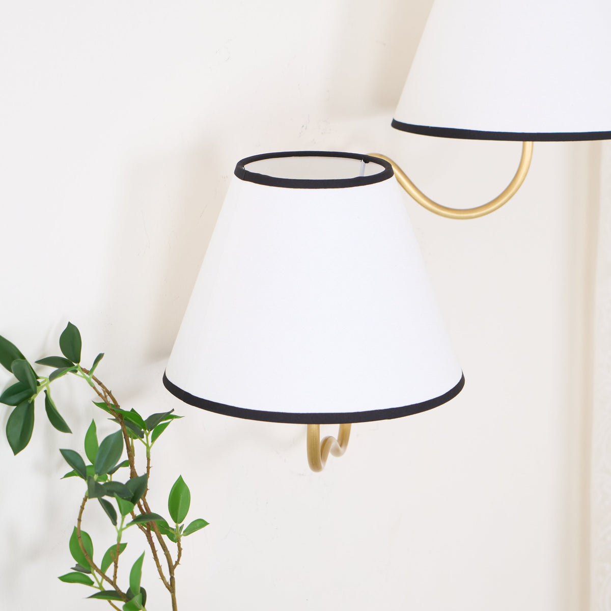 Magdalene Wall Lamp - Hardwired Brass Sconce with Wavy Arm & Fabric Shade
