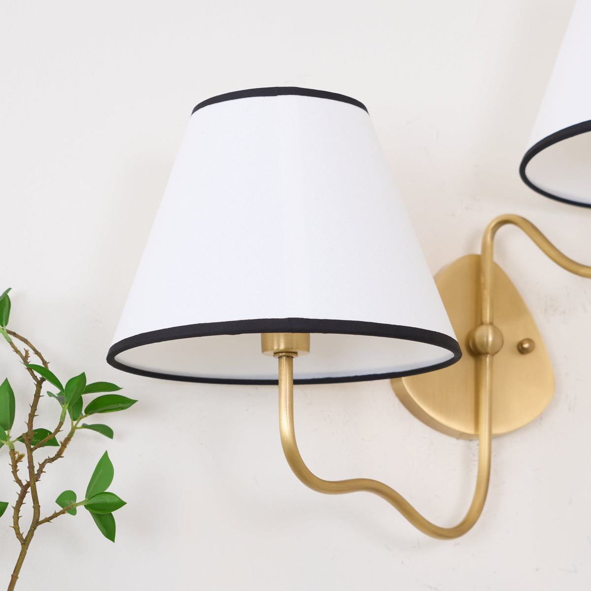 Magdalene Wall Lamp - Hardwired Brass Sconce with Wavy Arm & Fabric Shade