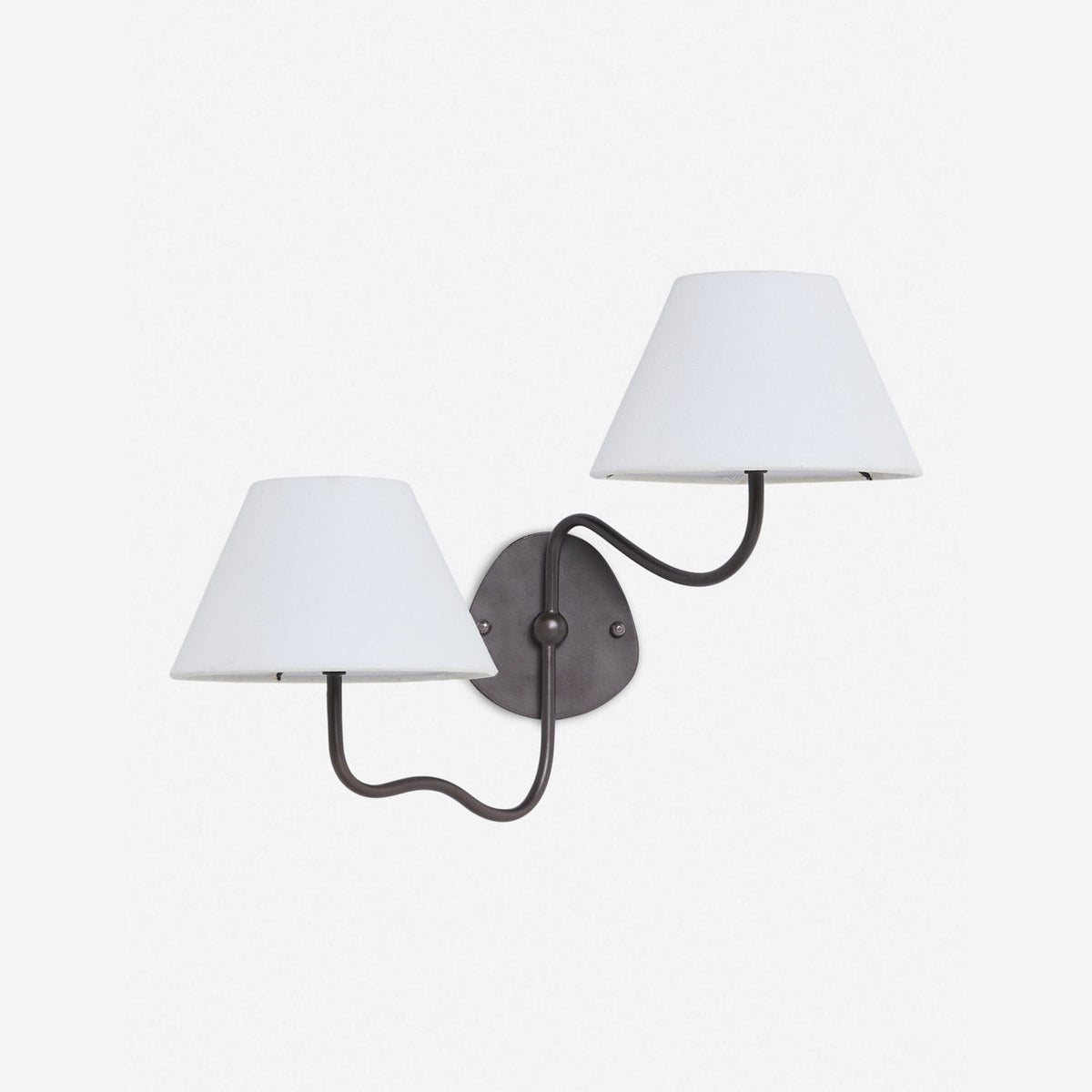 Magdalene Wall Lamp - Hardwired Brass Sconce with Wavy Arm & Fabric Shade