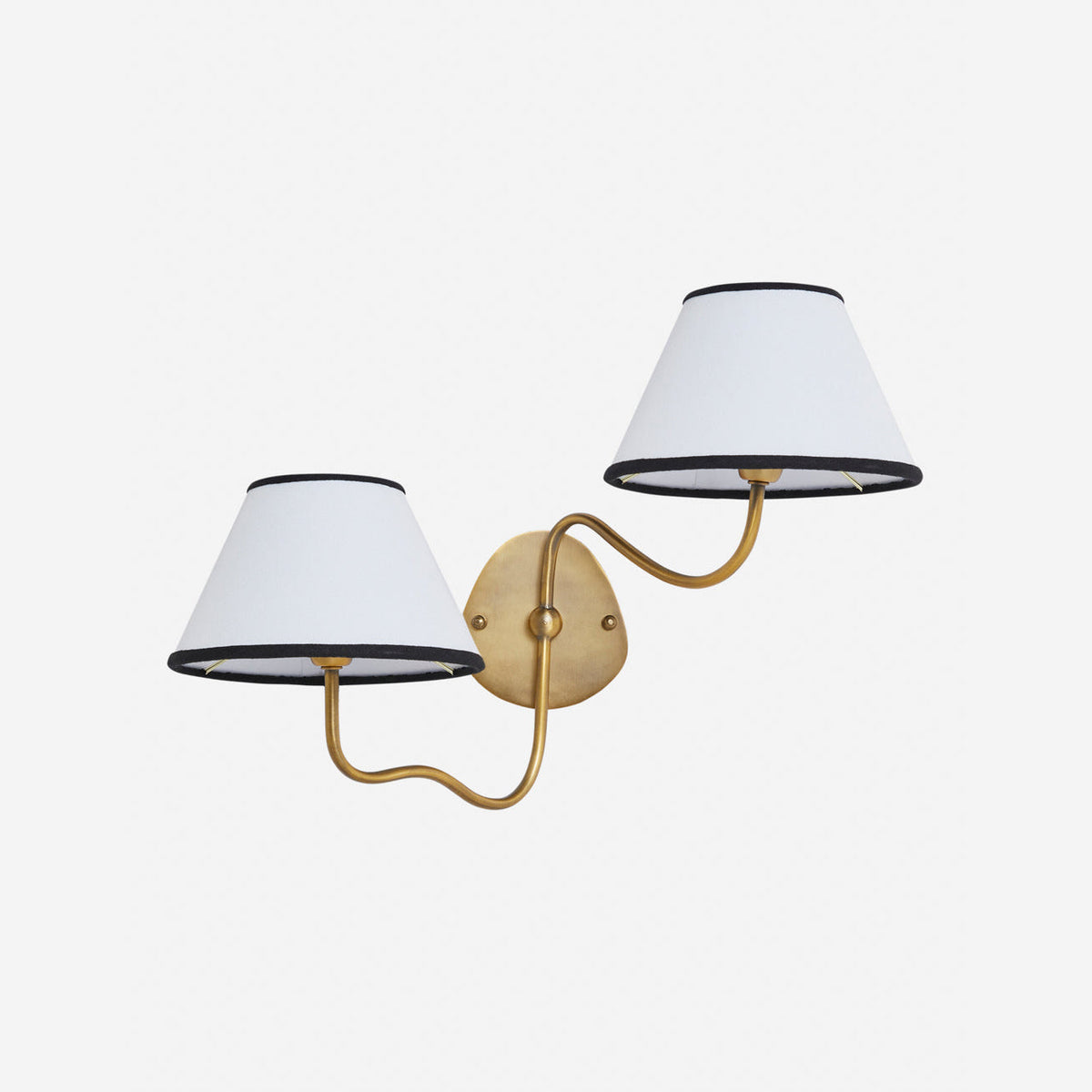 Magdalene Wall Lamp - Hardwired Brass Sconce with Wavy Arm & Fabric Shade