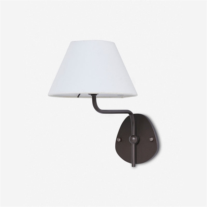 Magdalene Wall Lamp - Hardwired Brass Sconce with Wavy Arm & Fabric Shade