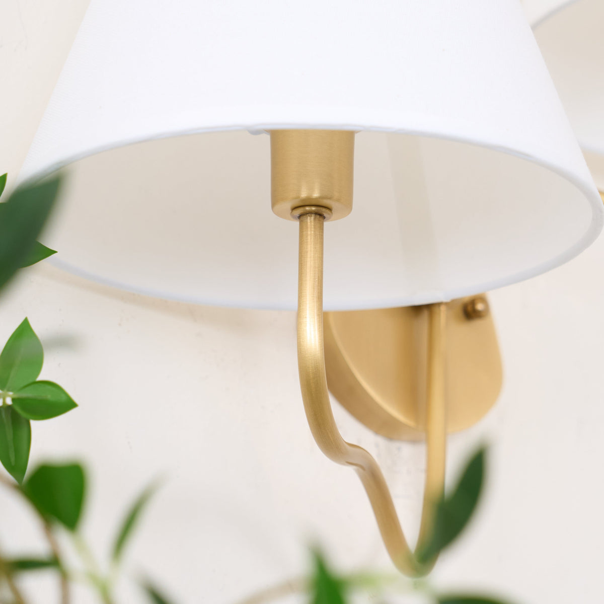 Magdalene Wall Lamp - Hardwired Brass Sconce with Wavy Arm & Fabric Shade