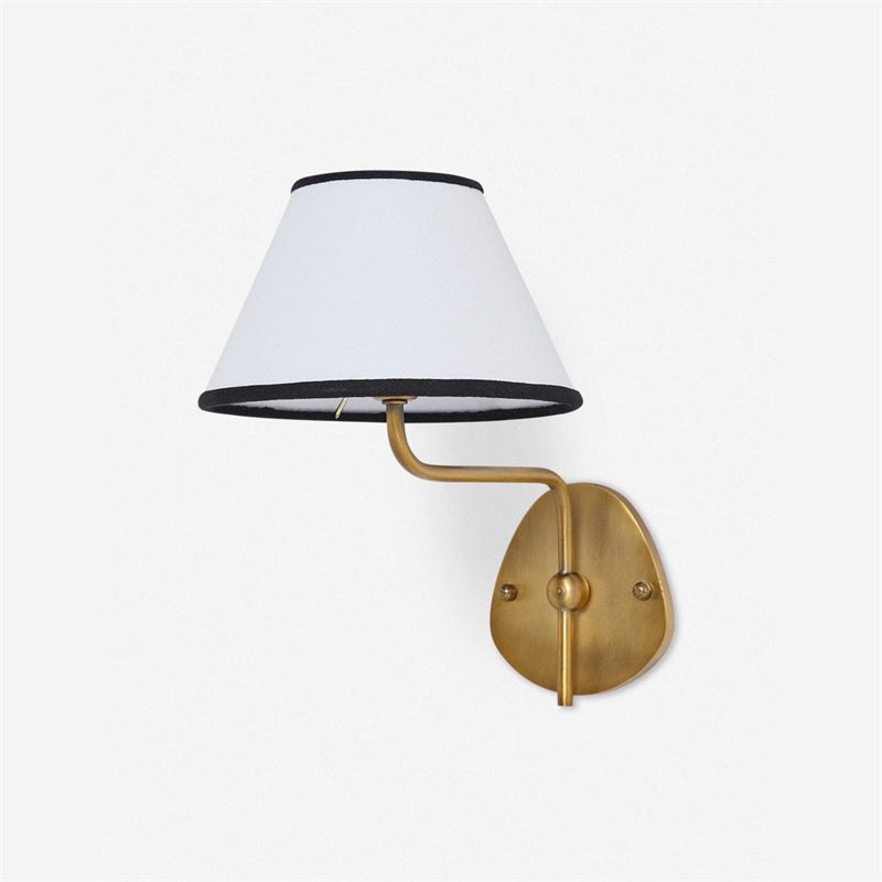 Magdalene Wall Lamp - Hardwired Brass Sconce with Wavy Arm & Fabric Shade
