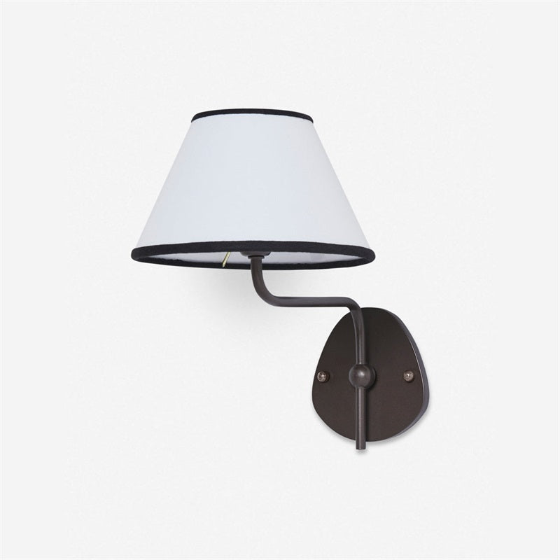Magdalene Wall Lamp - Hardwired Brass Sconce with Wavy Arm & Fabric Shade