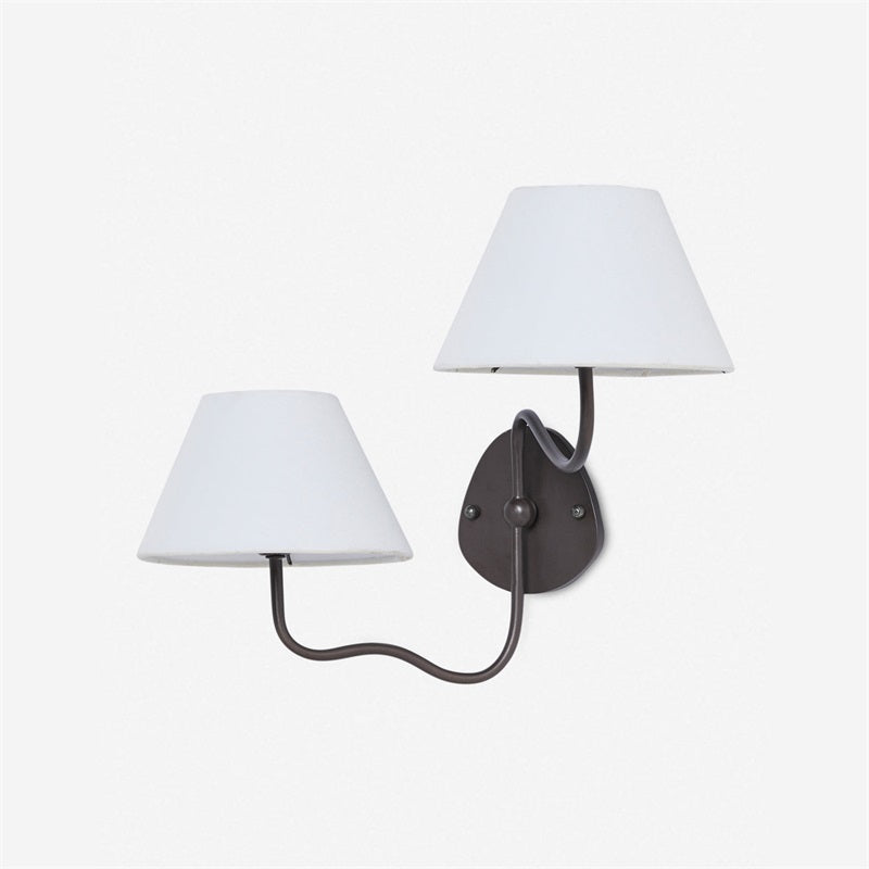 Magdalene Wall Lamp - Hardwired Brass Sconce with Wavy Arm & Fabric Shade