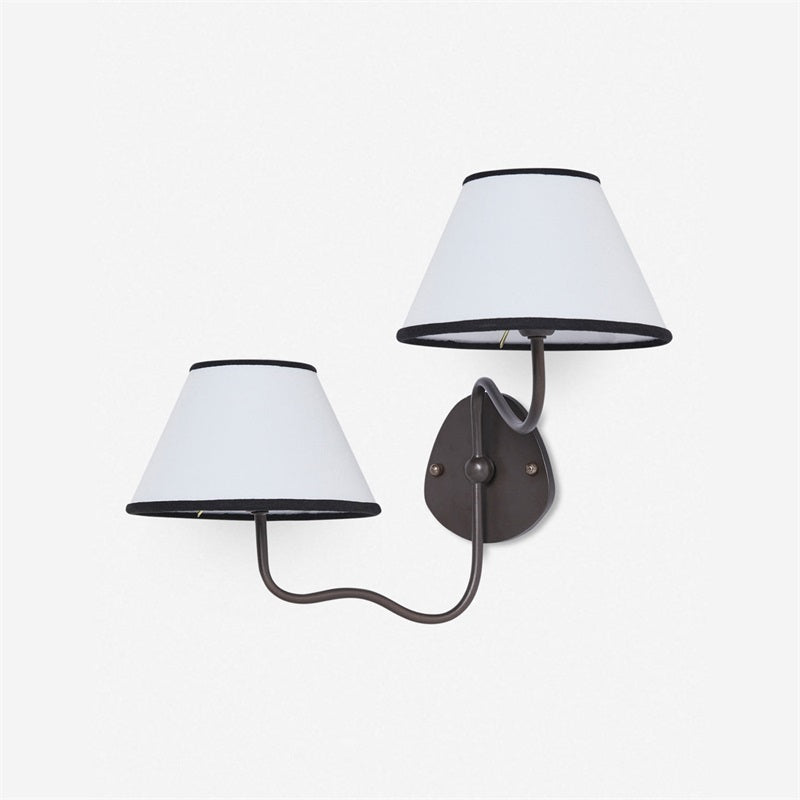Magdalene Wall Lamp - Hardwired Brass Sconce with Wavy Arm & Fabric Shade