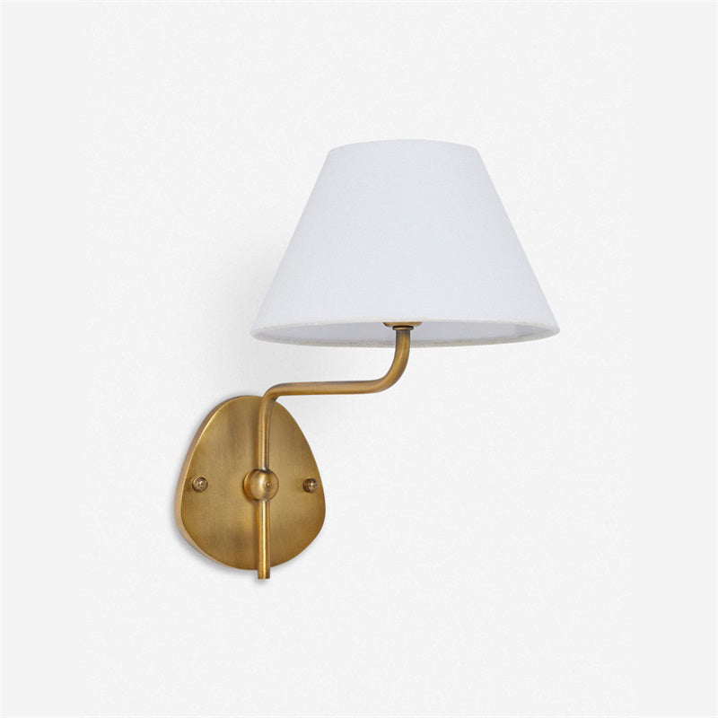 Magdalene Wall Lamp - Hardwired Brass Sconce with Wavy Arm & Fabric Shade