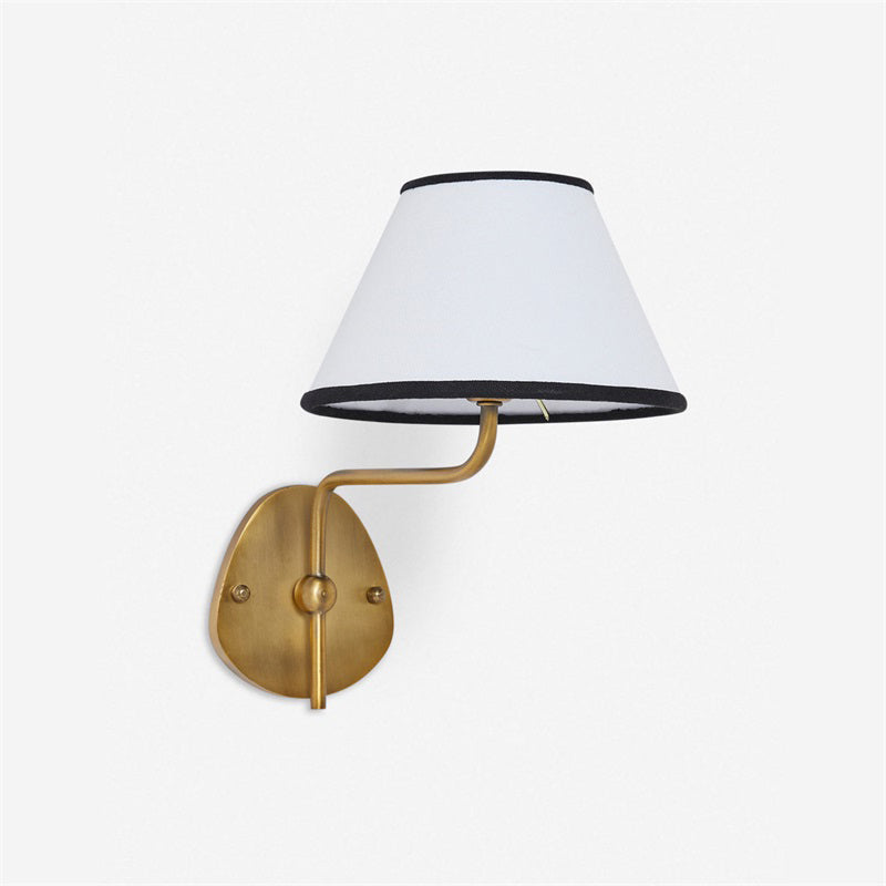 Magdalene Wall Lamp - Hardwired Brass Sconce with Wavy Arm & Fabric Shade