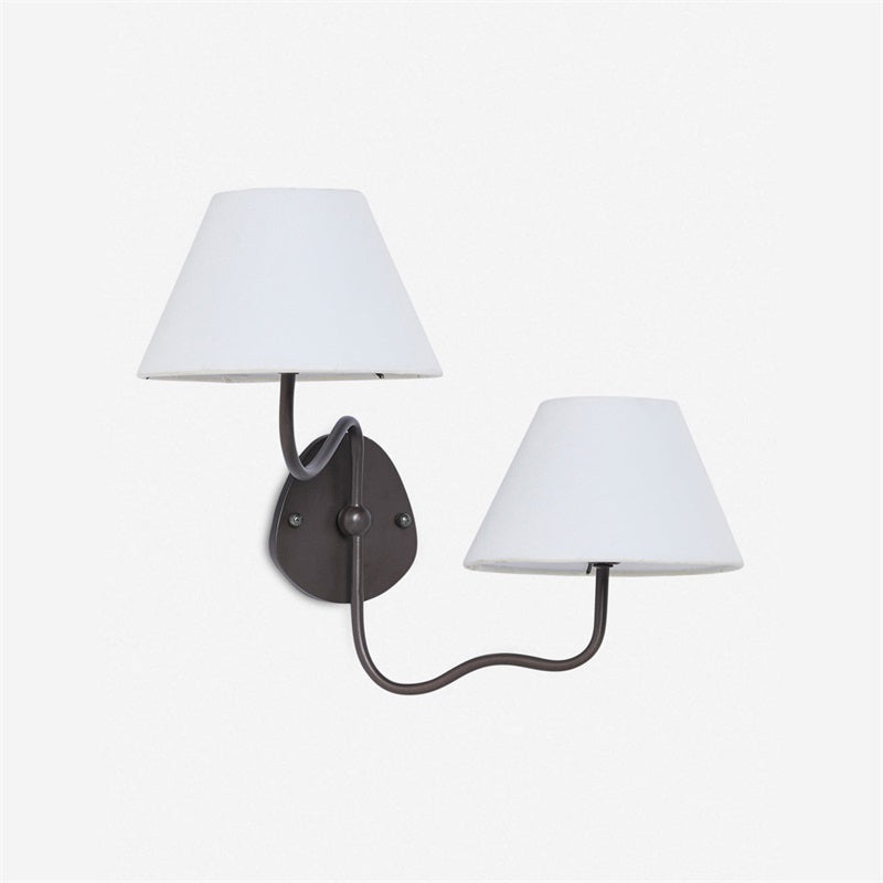 Magdalene Wall Lamp - Hardwired Brass Sconce with Wavy Arm & Fabric Shade