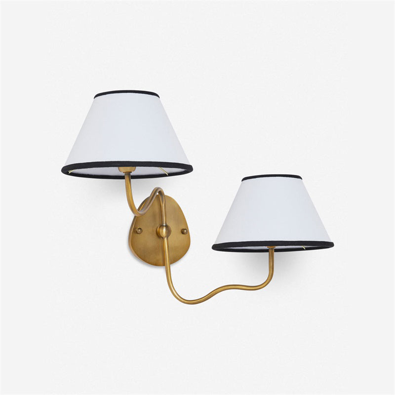 Magdalene Wall Lamp - Hardwired Brass Sconce with Wavy Arm & Fabric Shade