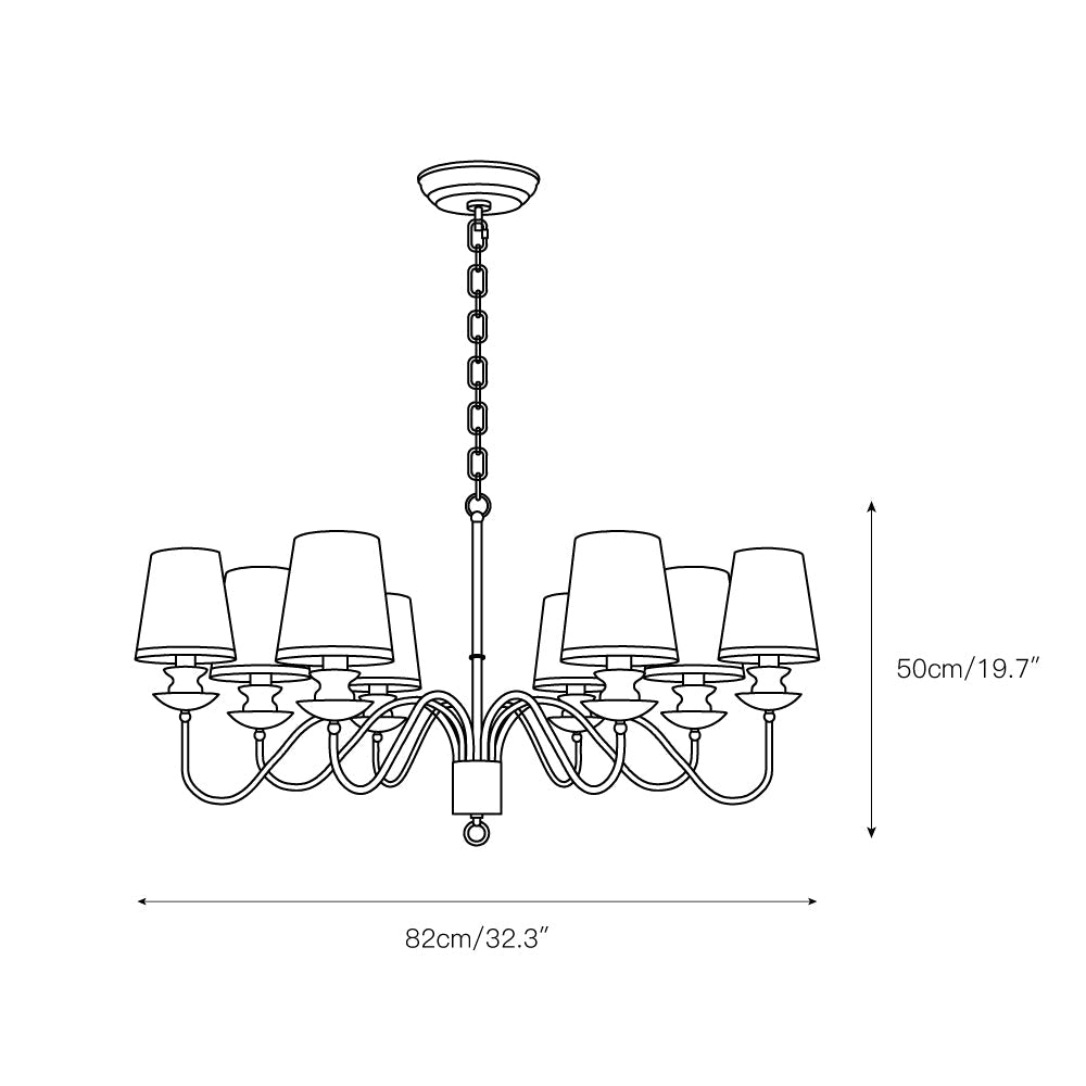 Maglio Chandelier - Classic Brass Candelabra with White Fabric Drum Shade