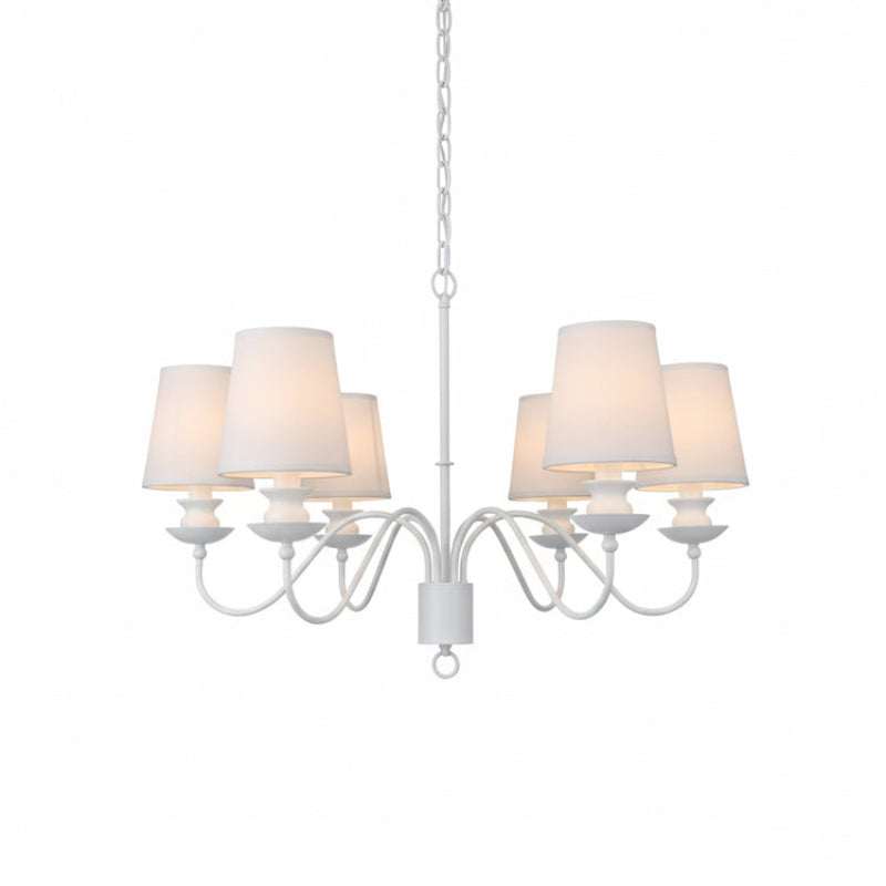Maglio Chandelier - Classic Brass Candelabra with White Fabric Drum Shade