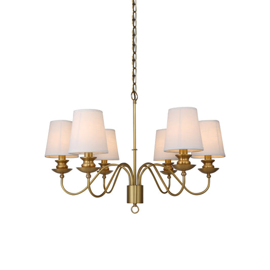 Maglio Chandelier - Classic Brass Candelabra with White Fabric Drum Shade