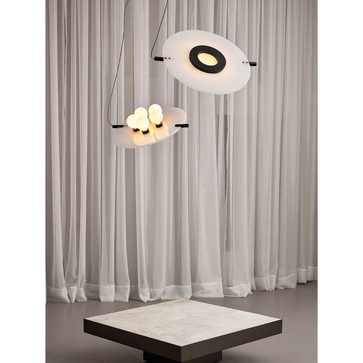 Magma Alabaster Pendant Lamp - Natural Translucent Stone & Metal Disc Light
