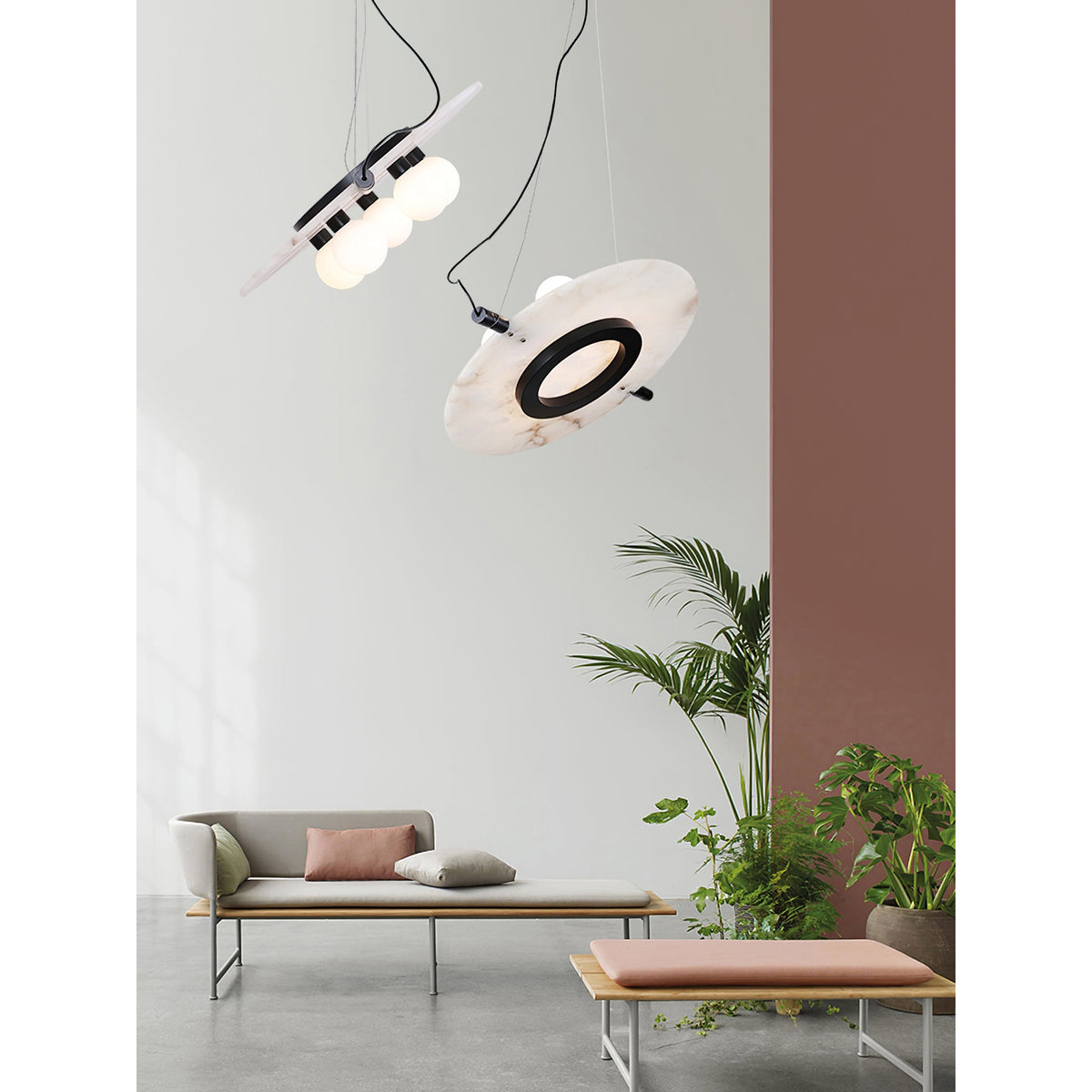 Magma Alabaster Pendant Lamp - Natural Translucent Stone & Metal Disc Light