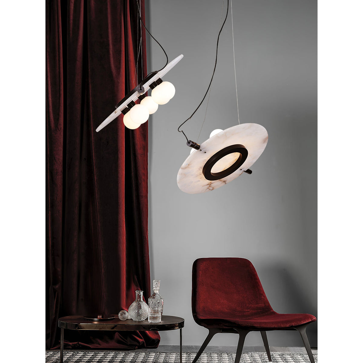 Magma Alabaster Pendant Lamp - Natural Translucent Stone & Metal Disc Light