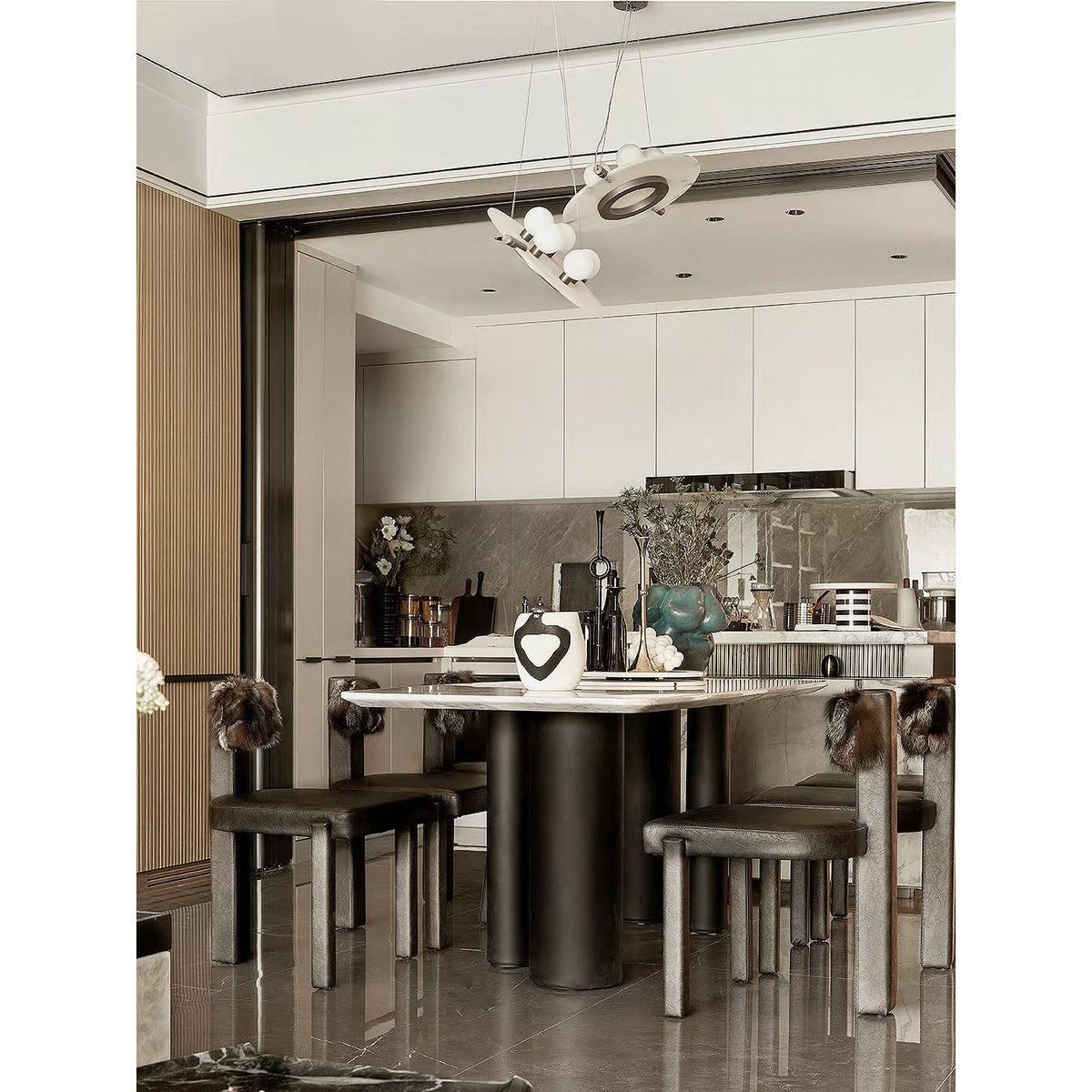 Magma Alabaster Pendant Lamp - Natural Translucent Stone & Metal Disc Light