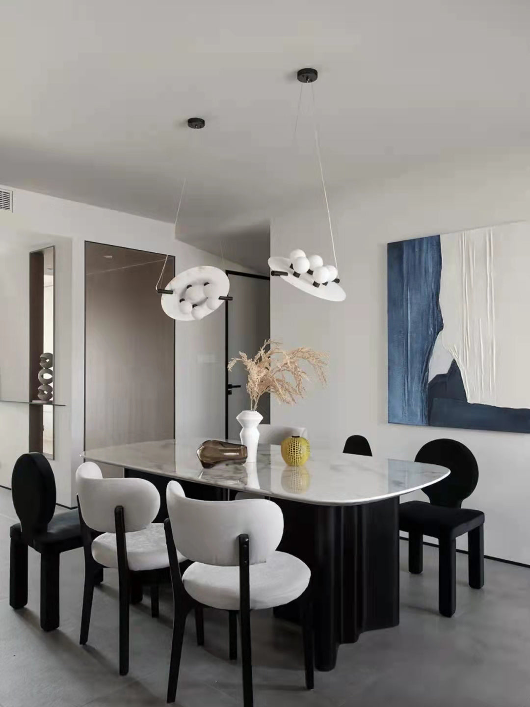 Magma Alabaster Pendant Lamp - Natural Translucent Stone & Metal Disc Light
