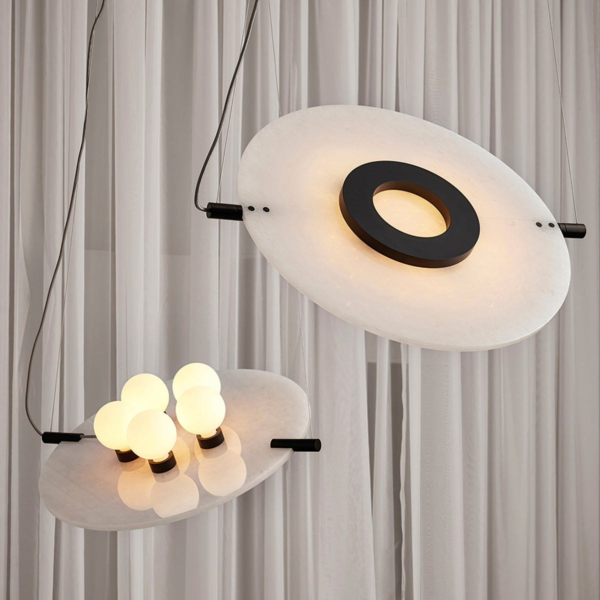 Magma Alabaster Pendant Lamp - Natural Translucent Stone & Metal Disc Light