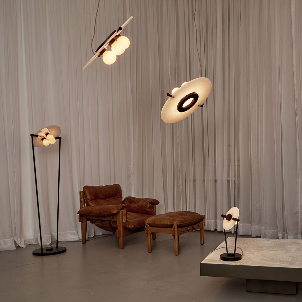 Magma Alabaster Pendant Lamp - Natural Translucent Stone & Metal Disc Light