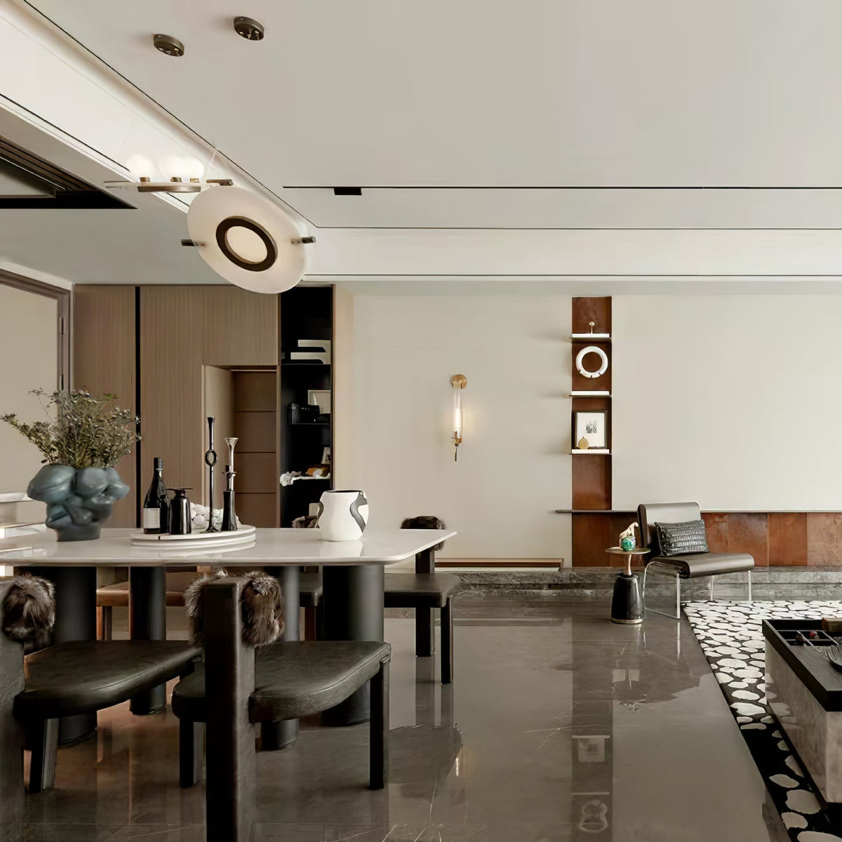 Magma Alabaster Pendant Lamp - Natural Translucent Stone & Metal Disc Light