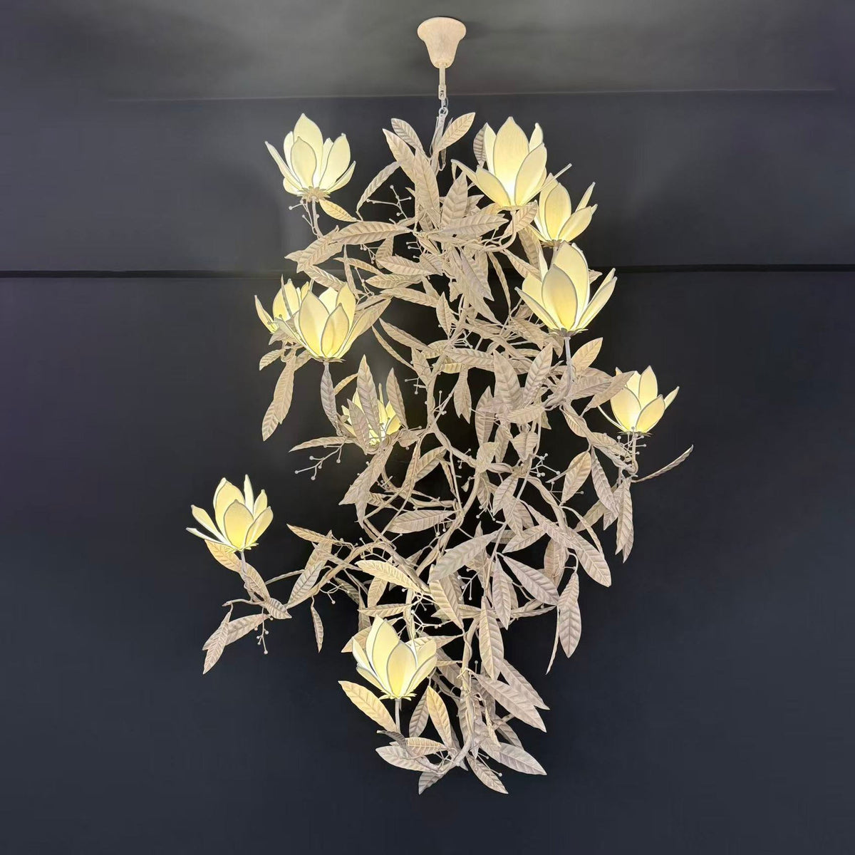 Magnolia Grandiflora Chandelier - Sculptural Hand-Finished Floral Branch Chandelier
