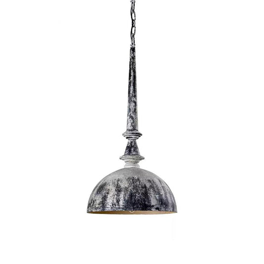 Makson Pendant Lamp - Farmhouse Distressed Metal & Wood Dome Pendant