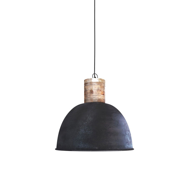 Makson Pendant Lamp - Farmhouse Distressed Metal & Wood Dome Pendant