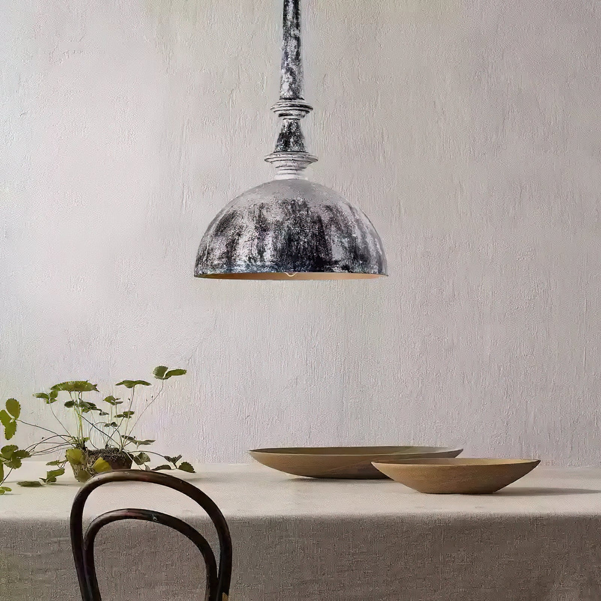 Makson Pendant Lamp - Farmhouse Distressed Metal & Wood Dome Pendant