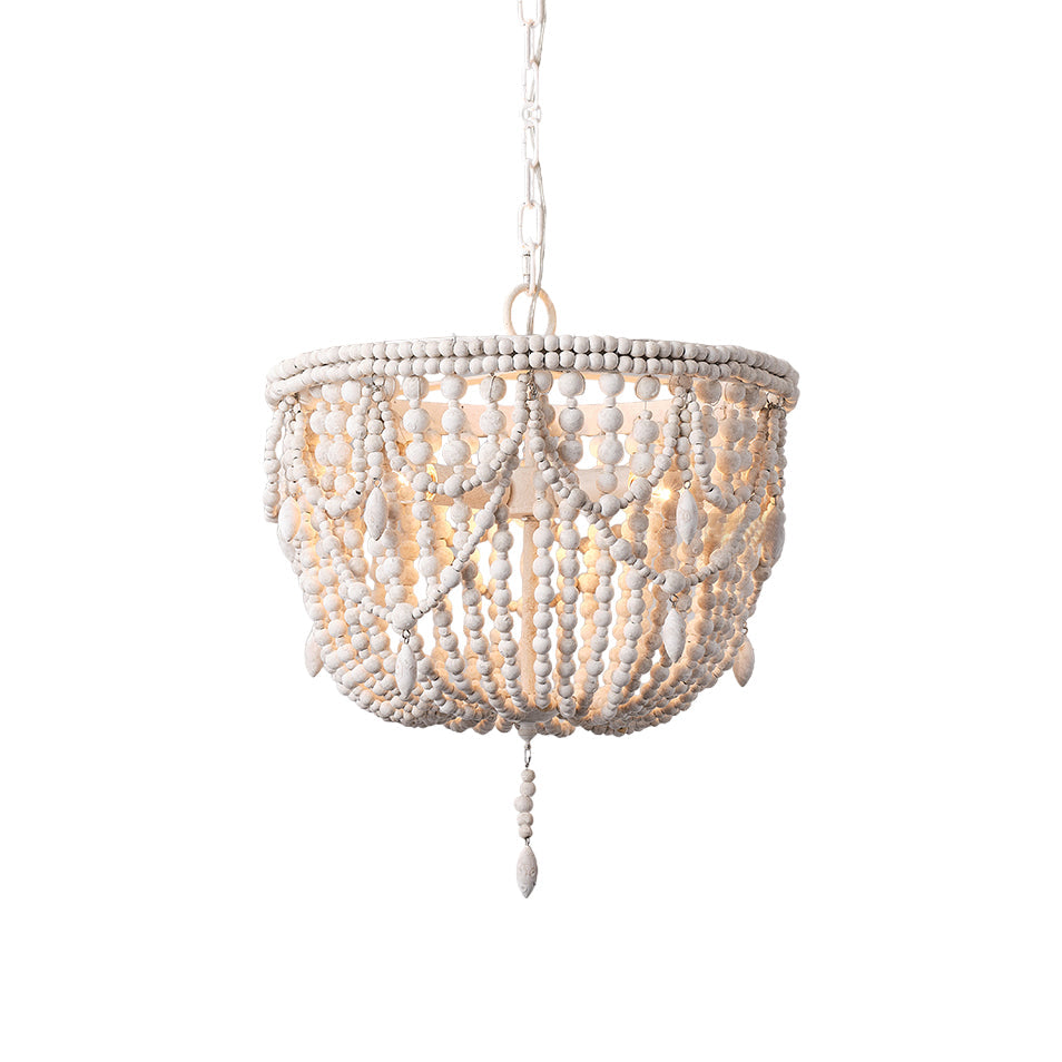 Malibu Chandelier - Coastal Distressed Wooden Bead Candelabra Pendant