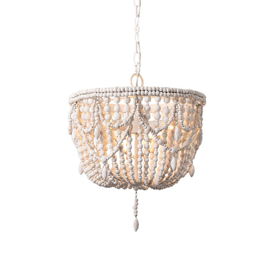 Malibu Chandelier - Coastal Distressed Wooden Bead Candelabra Pendant