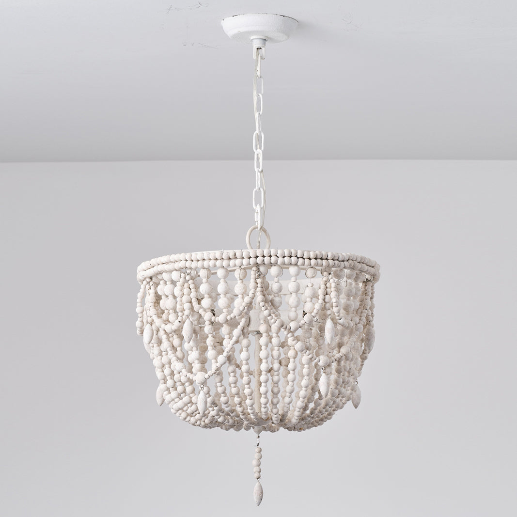 Malibu Chandelier - Coastal Distressed Wooden Bead Candelabra Pendant