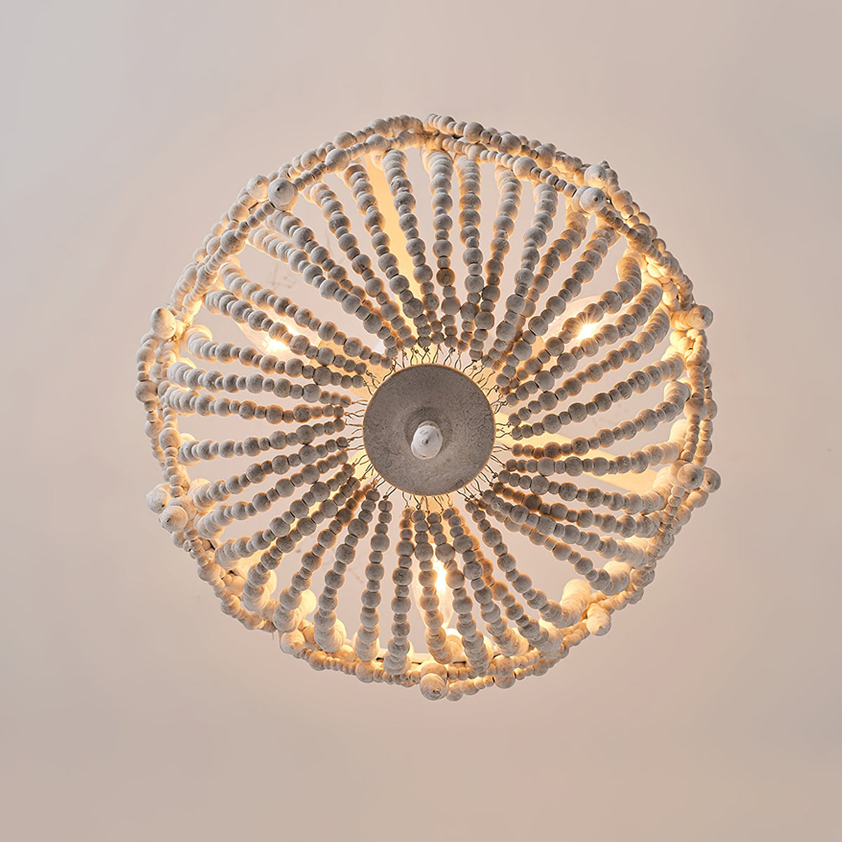 Malibu Chandelier - Coastal Distressed Wooden Bead Candelabra Pendant