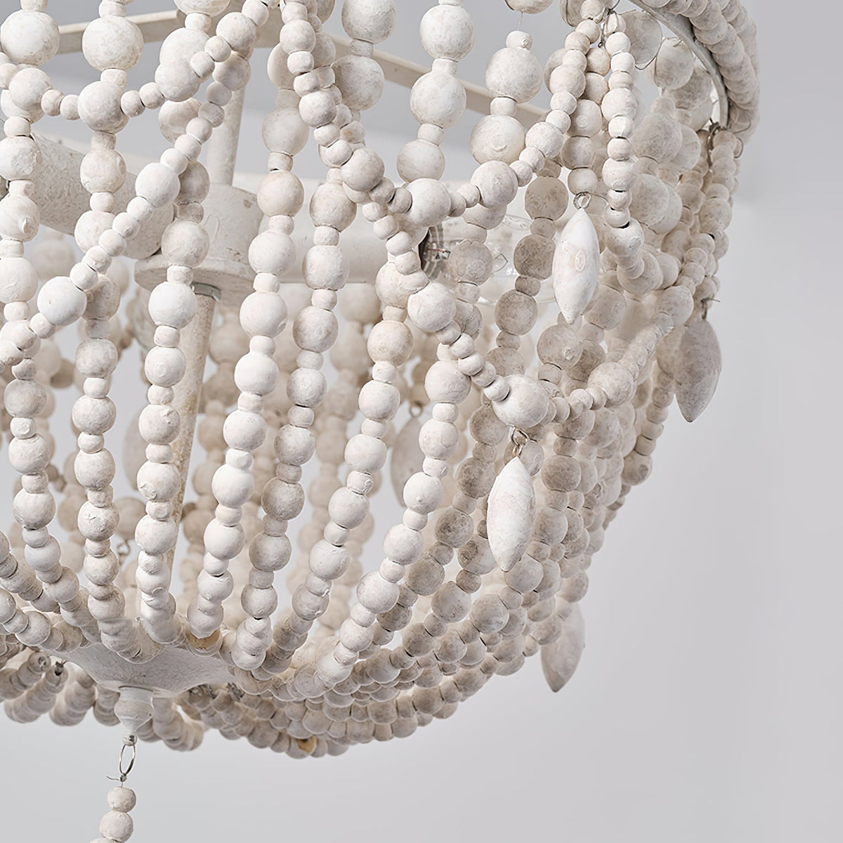 Malibu Chandelier - Coastal Distressed Wooden Bead Candelabra Pendant