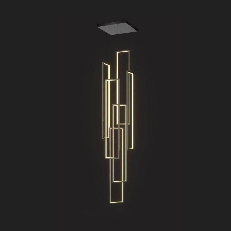 Marazi LED Pendant Light - Tiered Geometric Aluminum Linear Chandelier