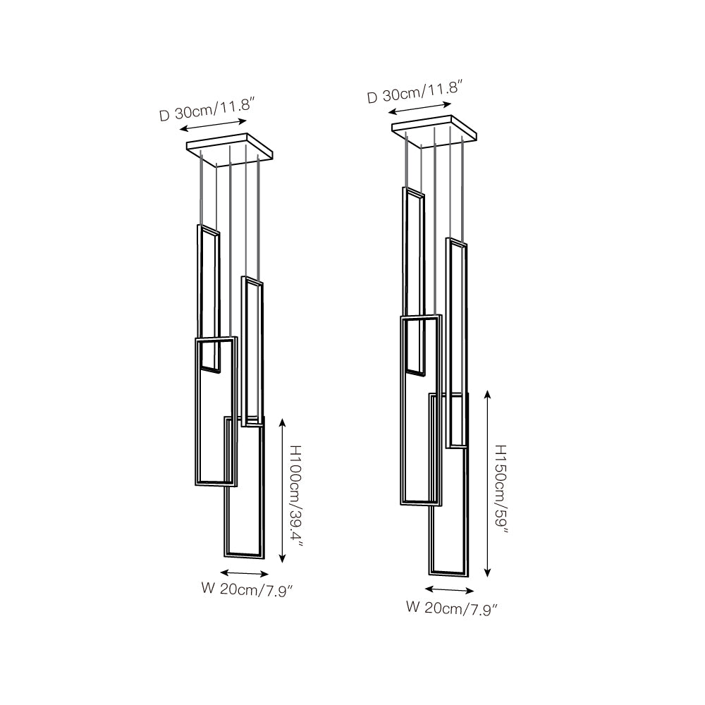 Marazi LED Pendant Light - Tiered Geometric Aluminum Linear Chandelier