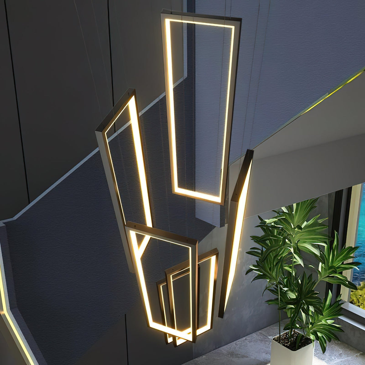 Marazi LED Pendant Light - Tiered Geometric Aluminum Linear Chandelier