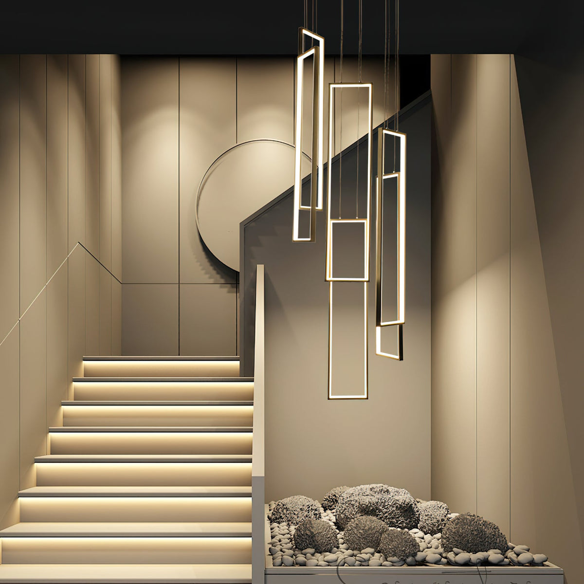 Marazi LED Pendant Light - Tiered Geometric Aluminum Linear Chandelier