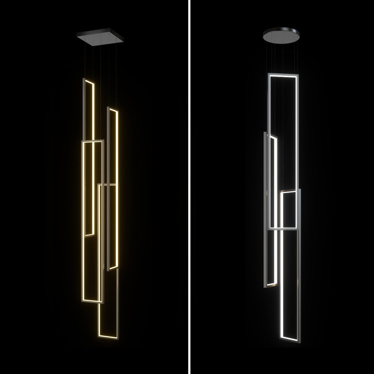 Marazi LED Pendant Light - Tiered Geometric Aluminum Linear Chandelier