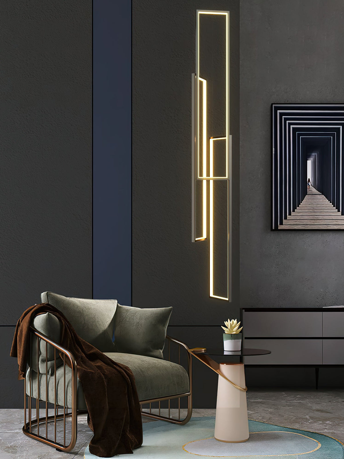 Marazi LED Pendant Light - Tiered Geometric Aluminum Linear Chandelier