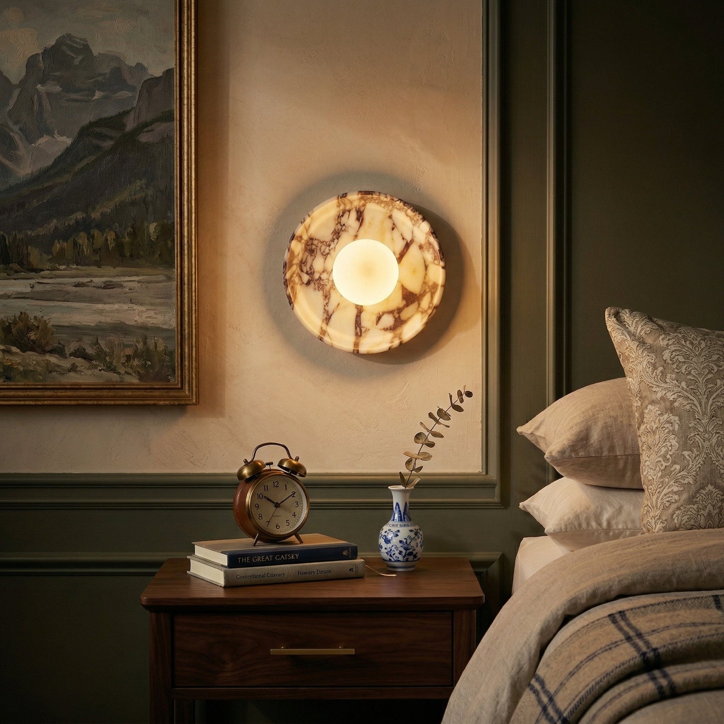 Viola Marble Wall Lamp - Natural Calacatta Viola & Frosted Glass Globe Sconce | Custom Stone Selection Wall Light