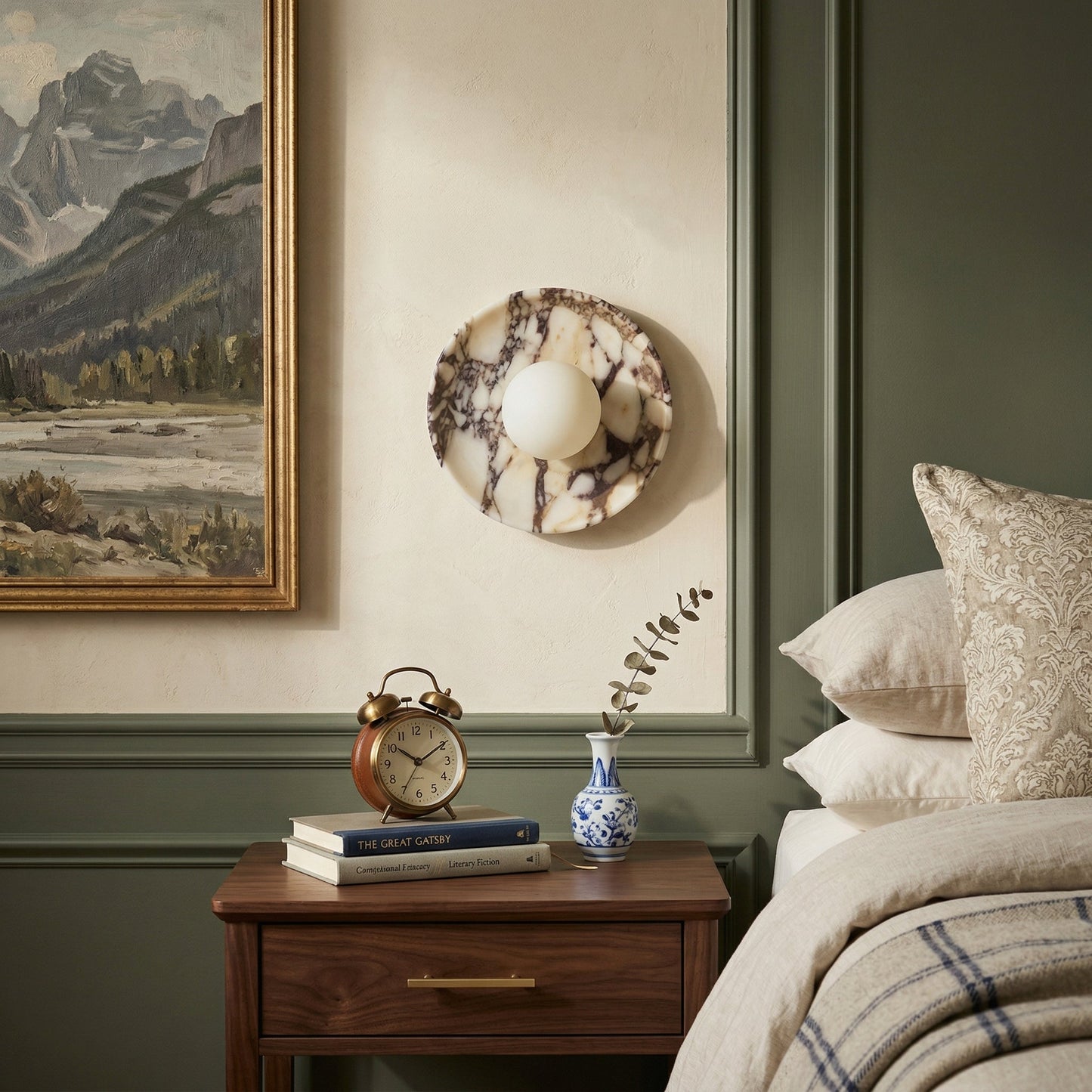 Viola Marble Wall Lamp - Natural Calacatta Viola & Frosted Glass Globe Sconce | Custom Stone Selection Wall Light