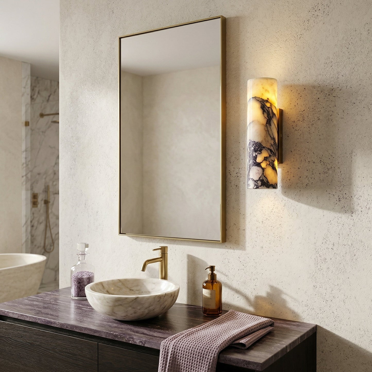 Tubular Marble Wall Lamp - Natural Stone Cylinder Sconce | Modern Minimalist G9 Wall Light