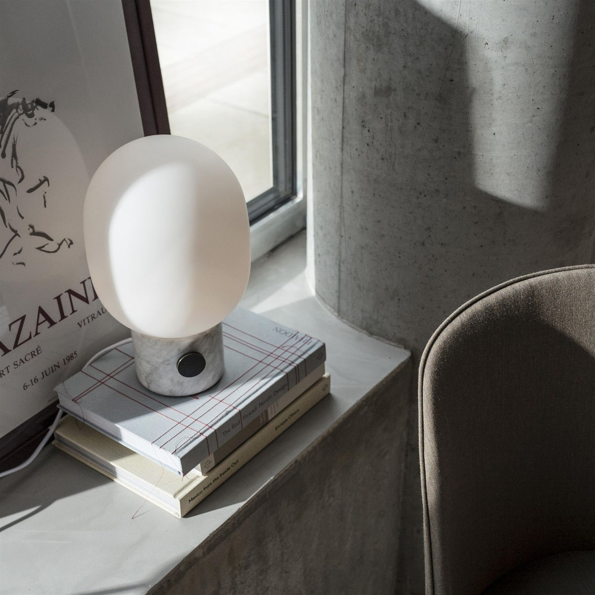 Marble Audio Table Lamp - Sculptural Natural Marble & Glass Globe Light