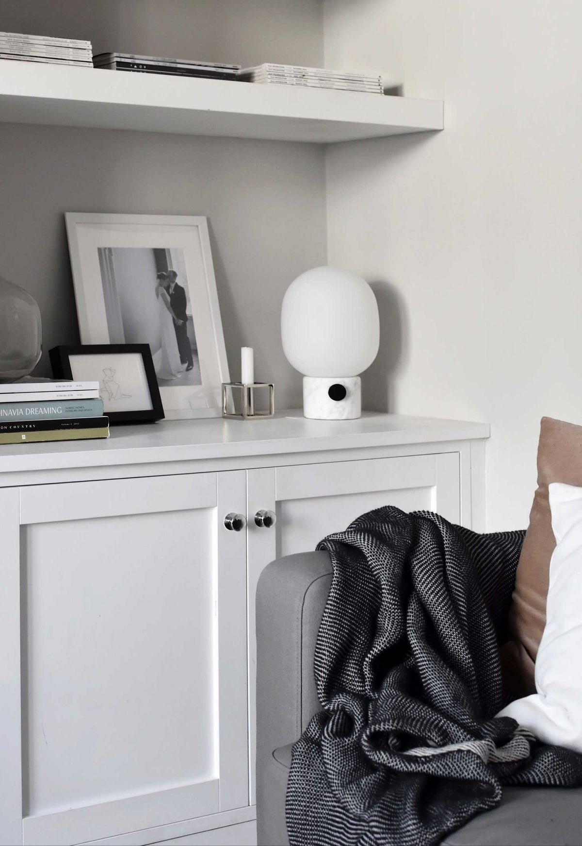 Marble Audio Table Lamp - Sculptural Natural Marble & Glass Globe Light