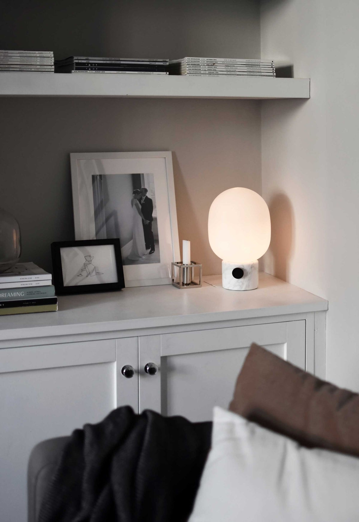 Marble Audio Table Lamp - Sculptural Natural Marble & Glass Globe Light